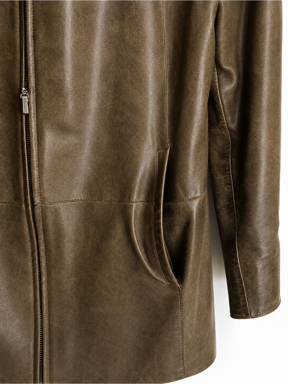 Bison Italian Leather Jacket Khaki Brown Size 52 XL Made in Italy Vintage - Picture 5 of 11